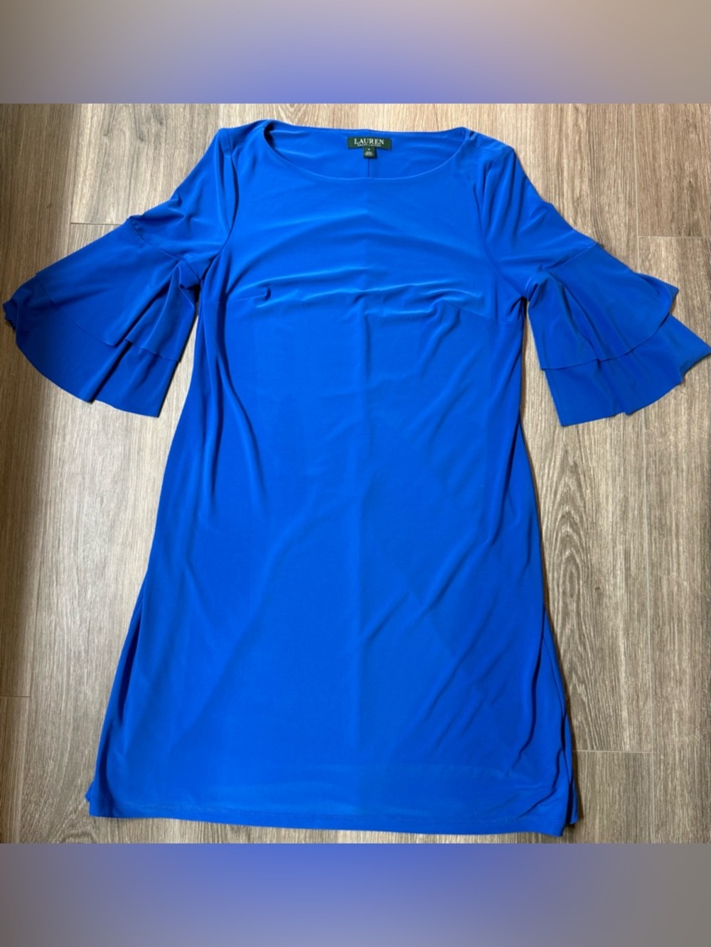 Lauren Ralph Lauren Cobalt Blue Tiered Ruffle Bell Sleeve Midi Dress 8 Preppy